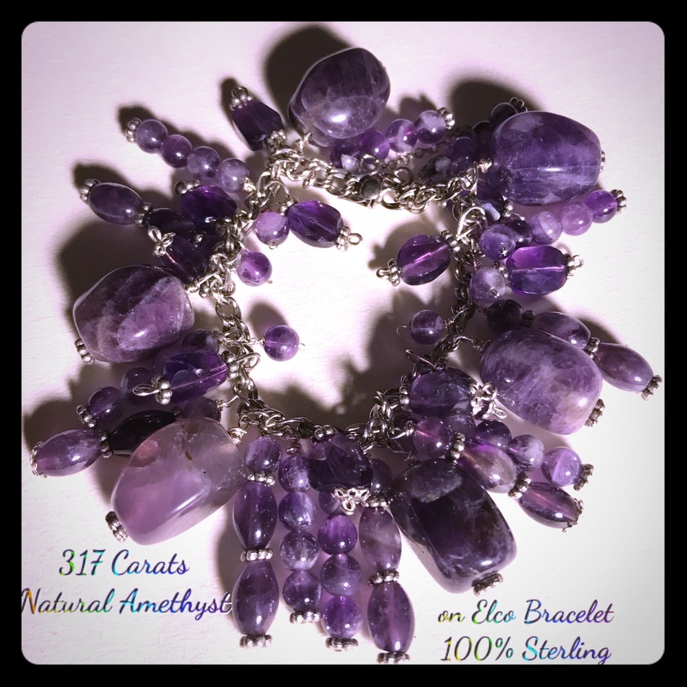 317-Ct Amethyst Sterling Charm Bracelet (Elco)